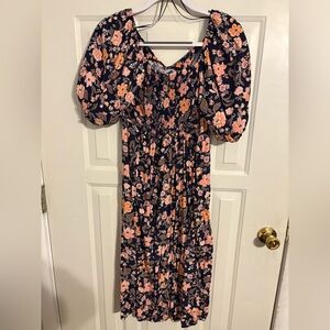 Old Navy Navy and Peach Floral Long Sleeve Dress